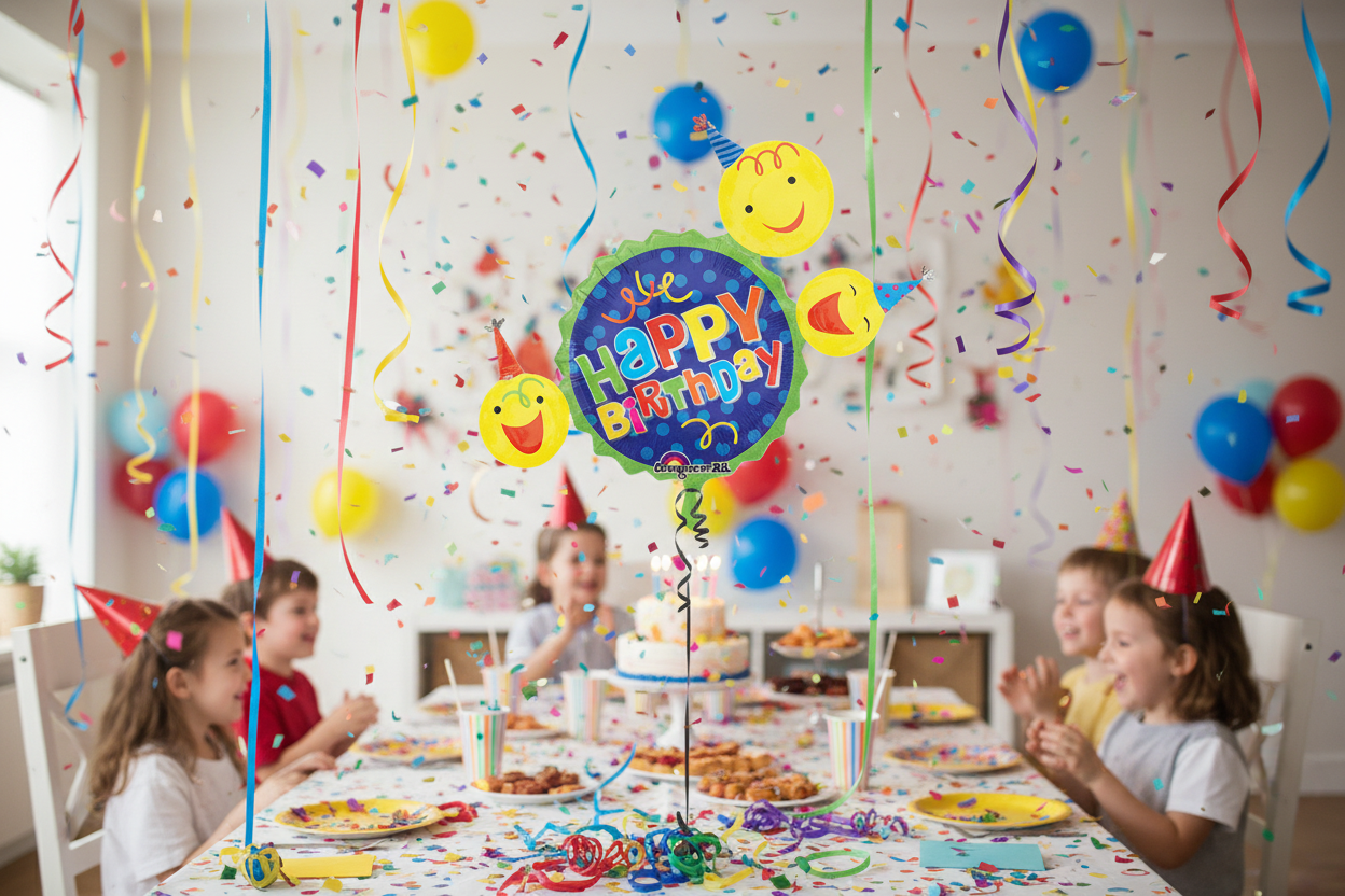 Happy Birthday Smile Faces Balloon - Kids Birthday Party Setup