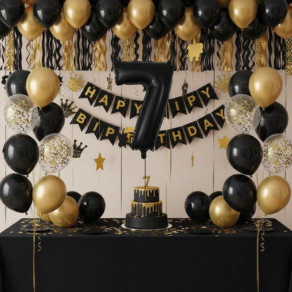 Black Number 7 Balloon - 7th Birthday Party