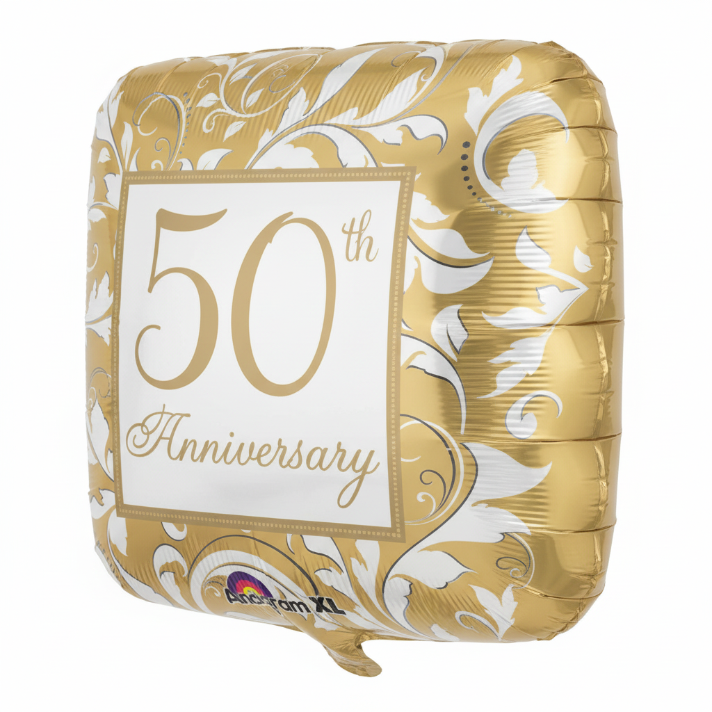 50th Anniversary Square Gold Balloon - Side Angle