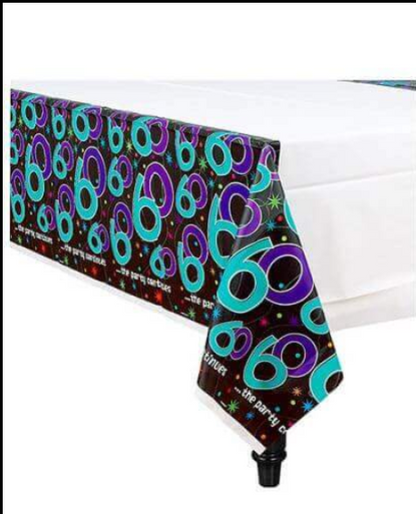 60th Birthday Plastic Tablecover "Party Continues" - 54" x 102" - 1PC