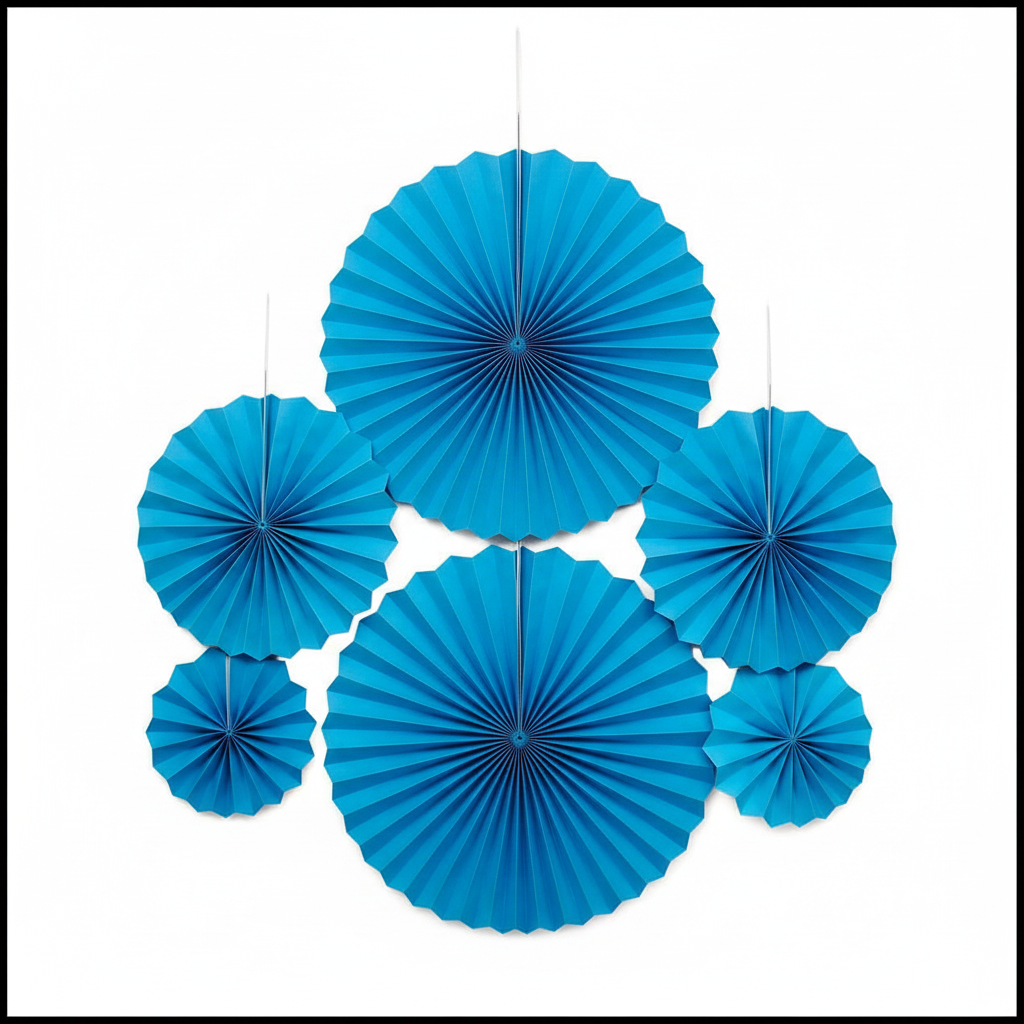Blue Paper Fan Decoration Set of 6 - Birthday Party Decor | Wanna Party - Image 2