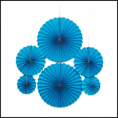 Blue Paper Fan Decoration Set of 6 - Birthday Party Decor | Wanna Party - Image 2