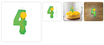 Green Color Number 4 Candle with Balloons  - 1PC