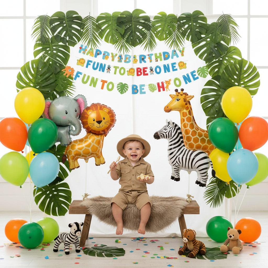 Happy 1st Birthday Wild Banner Combo - Wild One Photoshoot Backdrop