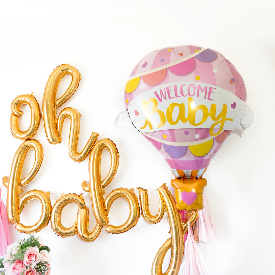 Welcome Baby Girl Foil Balloon & Oh Baby Pink Late