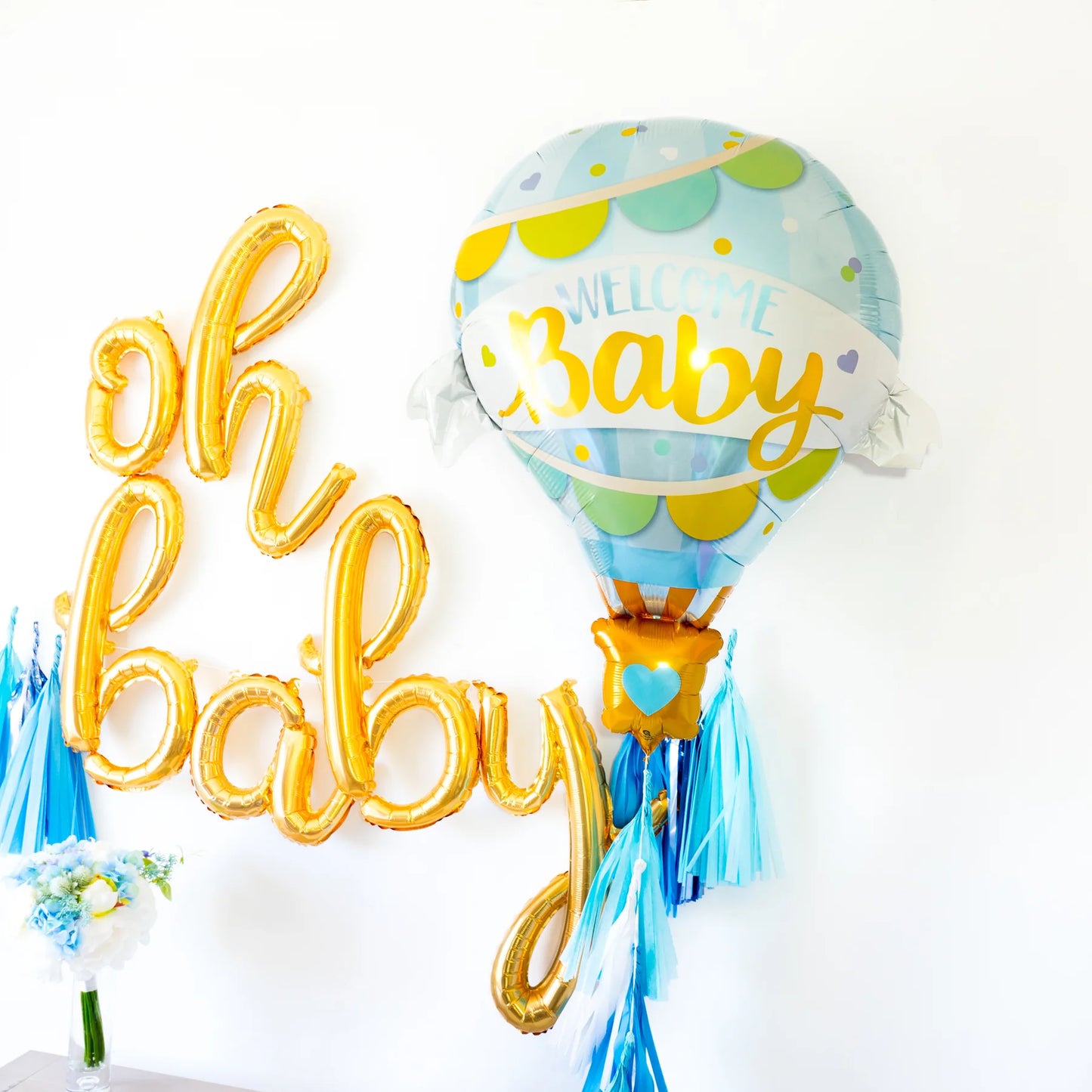 Welcome Baby Boy Foil Balloon & Oh Baby Blue Latex