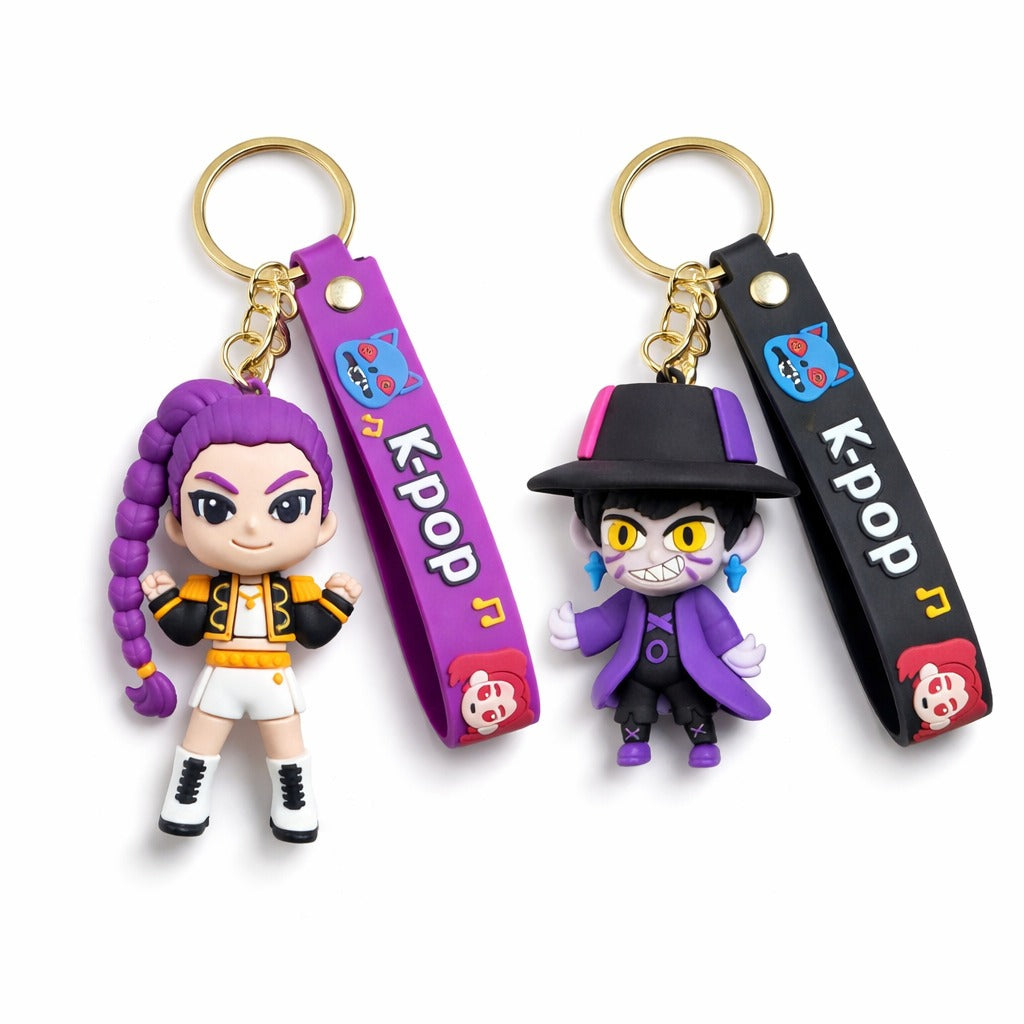 Kpop Demon Hunters Cartoon Keychains for Boys and Girls - Set of 2