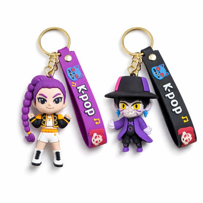 Kpop Demon Hunters Cartoon Keychains for Boys and Girls - Set of 2