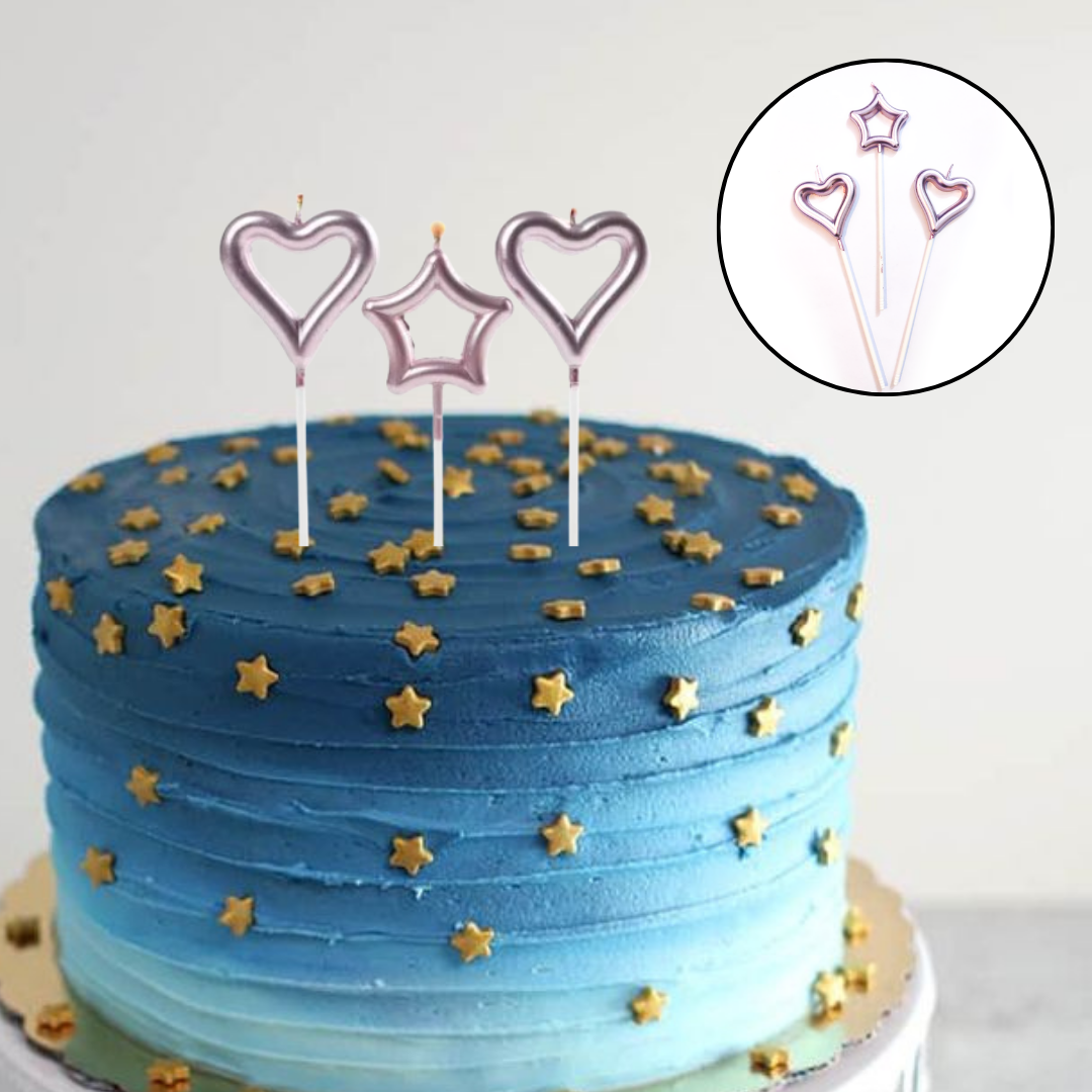 Rose Pink Heart & Star Shaped Stick Candle - 3 PC