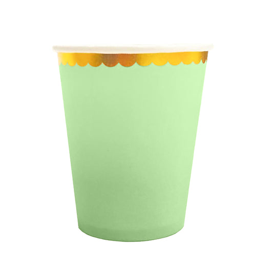 Lime Green Paper Cups with Gold Rim 250 ML - 10 PC