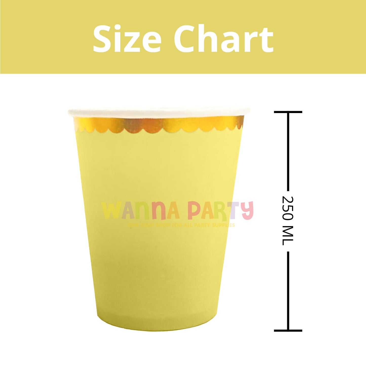 Lime Yellow Paper Cups Golden Rim 250 ML - 10 PC