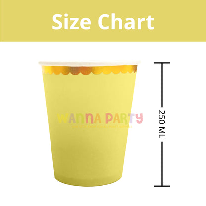 Lime Yellow Paper Cups Golden Rim 250 ML - 10 PC