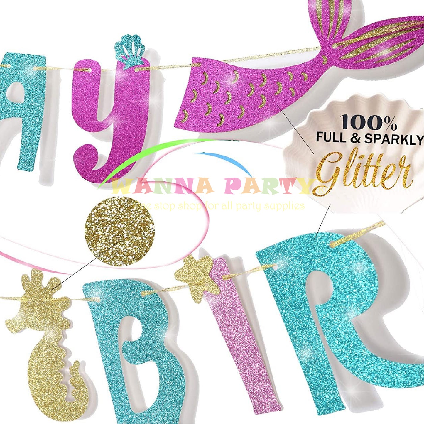 Mermaid Theme Glitter Banner