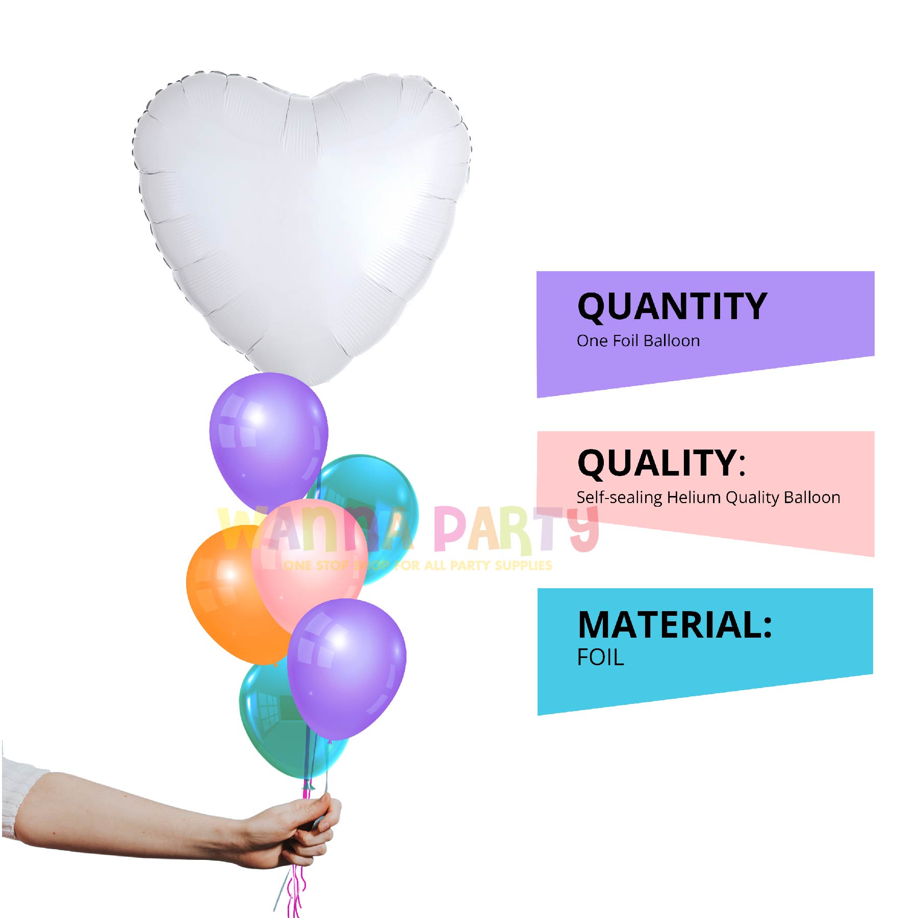 Metallic White Heart Shape Balloon 18