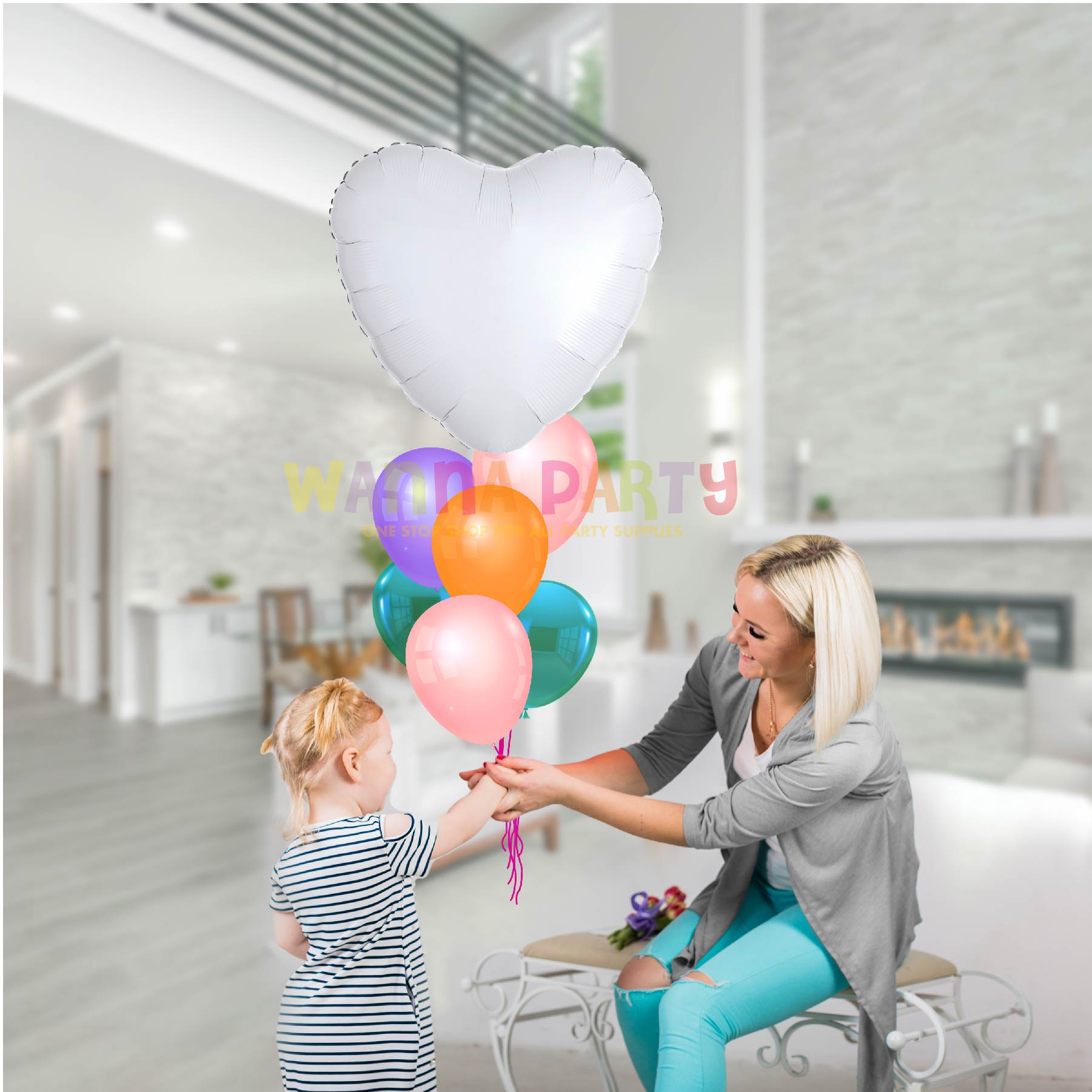 Metallic White Heart Shape Balloon 18