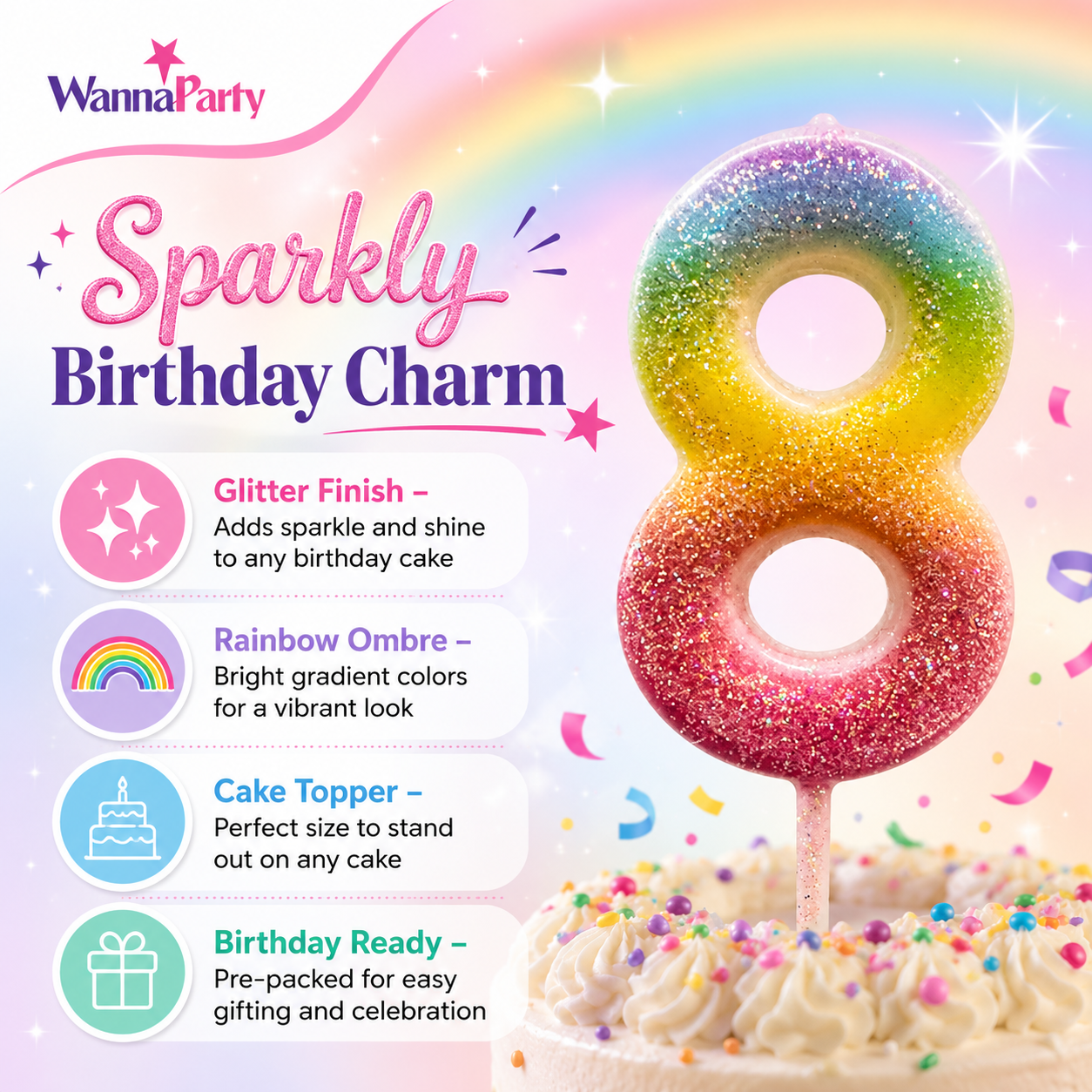 Three Color Gradient Glitter Candle Number 8