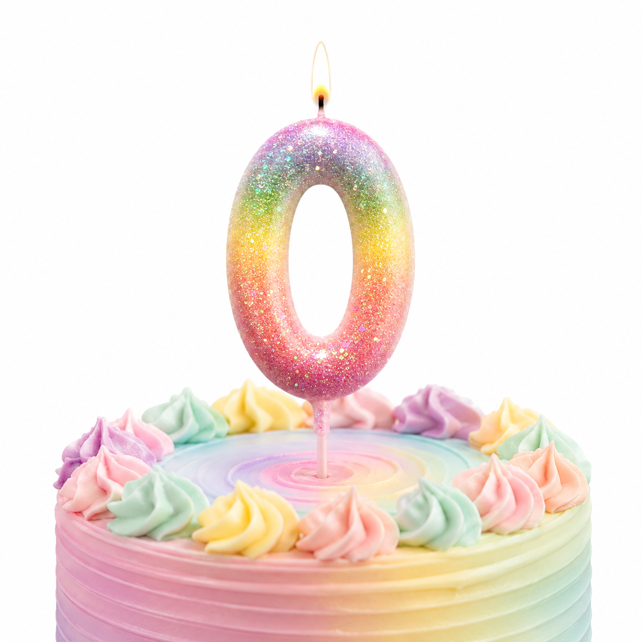 Three Color Gradient Glitter Candle Number 0