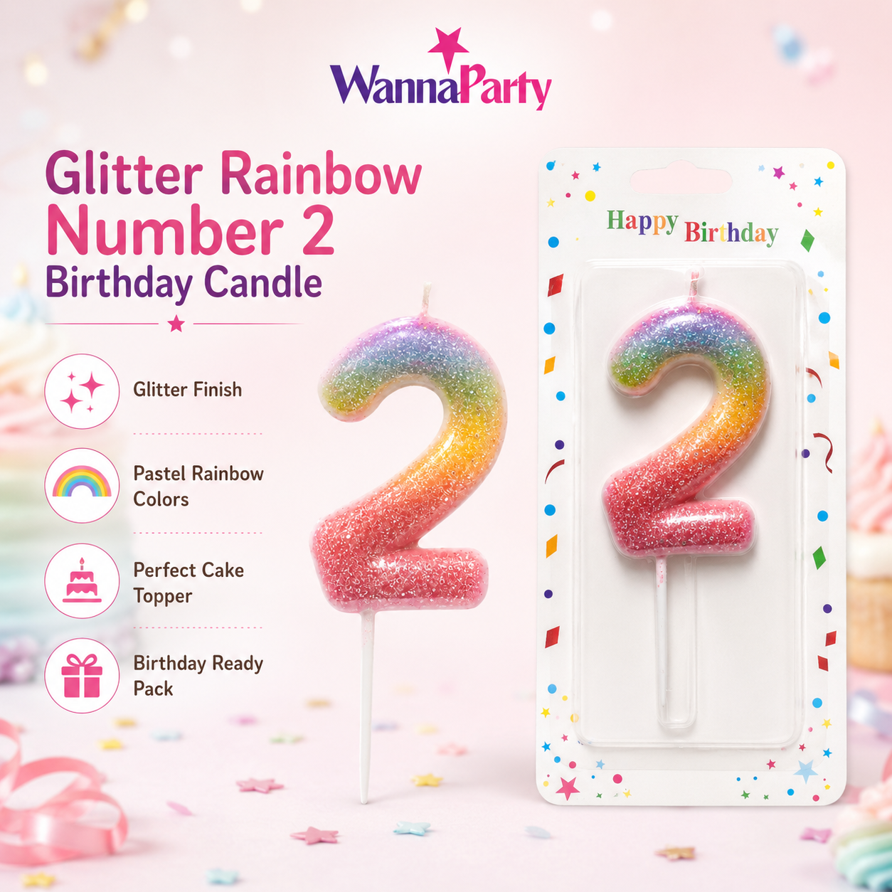 Three Color Gradient Glitter Candle Number 2