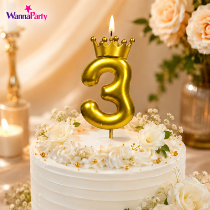 Golden Crown Candle Number 3 | Metallic Finish | Medium Size