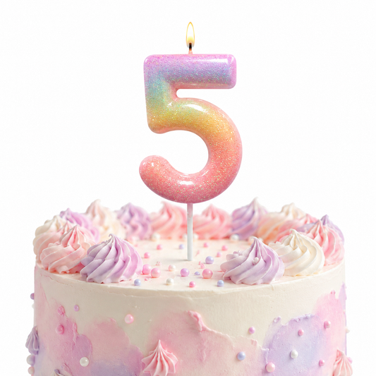 Three Color Gradient Glitter Candle Number 5