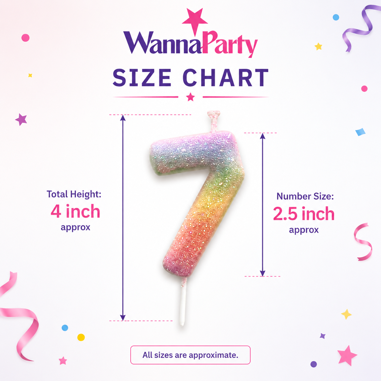 Three Color Gradient Glitter Candle Number 7