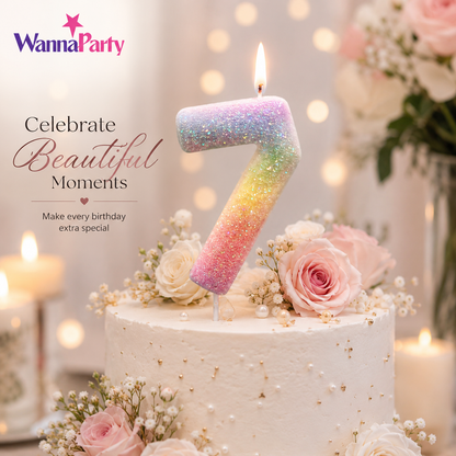 Three Color Gradient Glitter Candle Number 7
