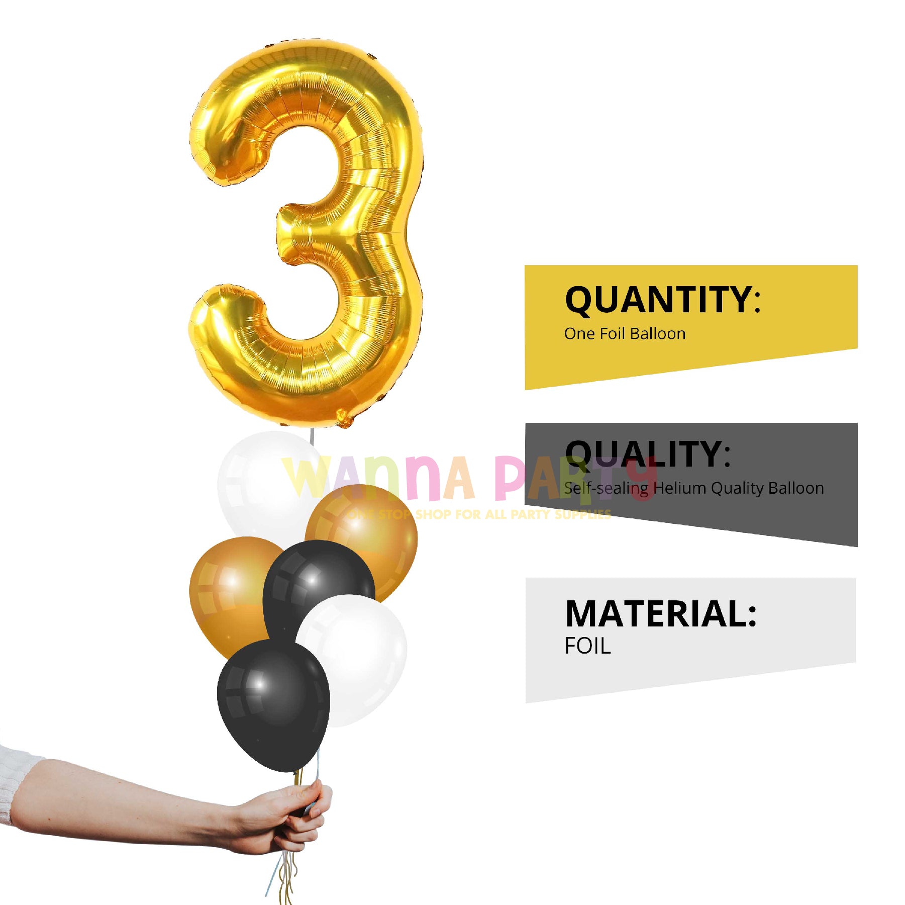 Numerical 3 18" Golden Balloon