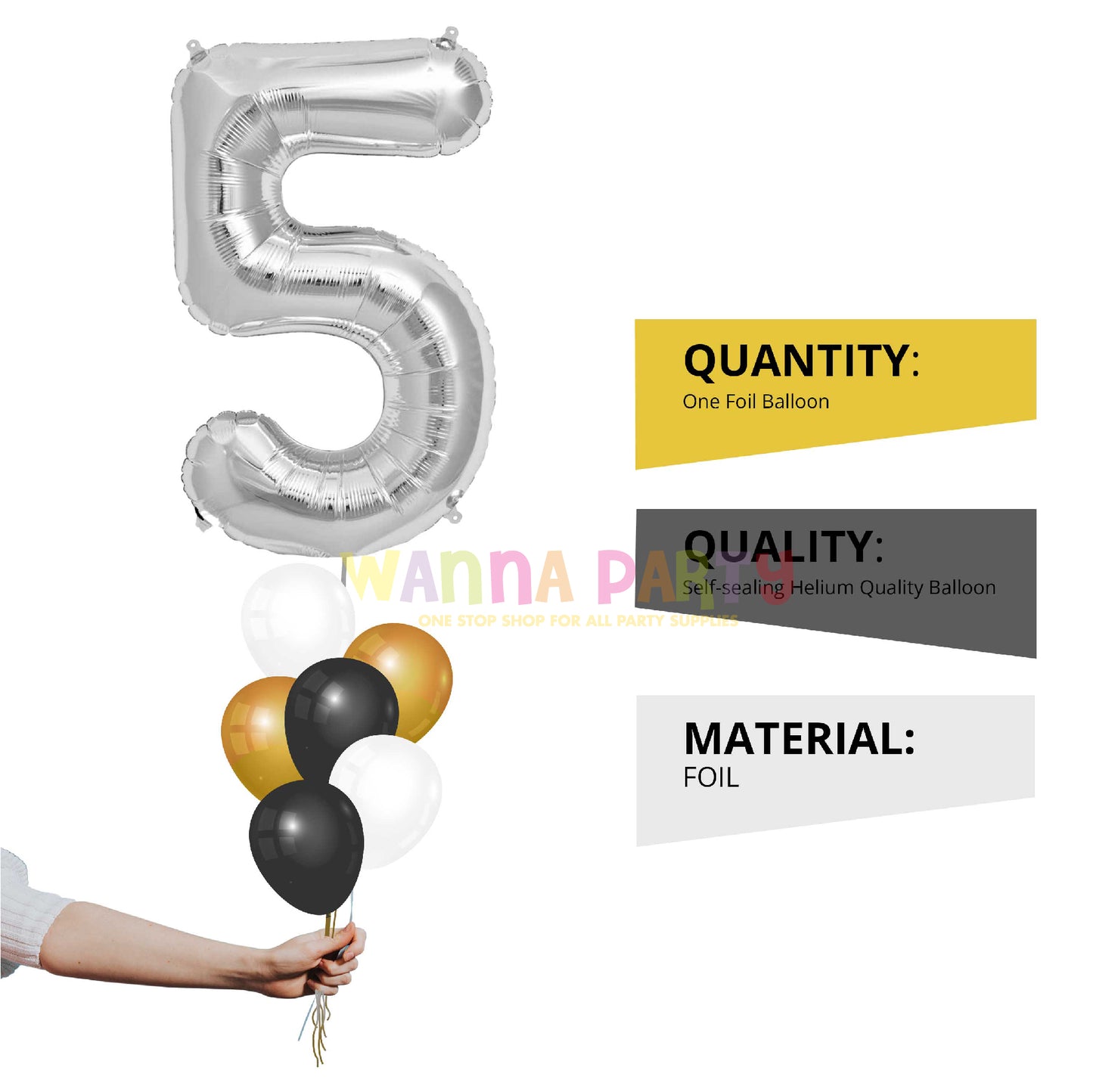 40" Numerical 5 Silver Balloon