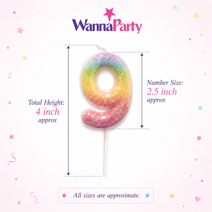 Three Color Gradient Glitter Candle Number 9