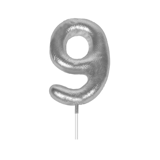 Silver Mini 3" Numerical Candle 9