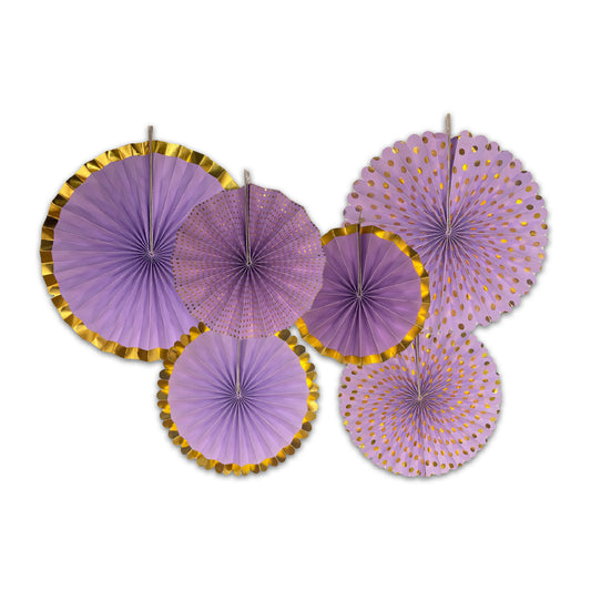 Pastel Purple Paper Fans Set - 6PC