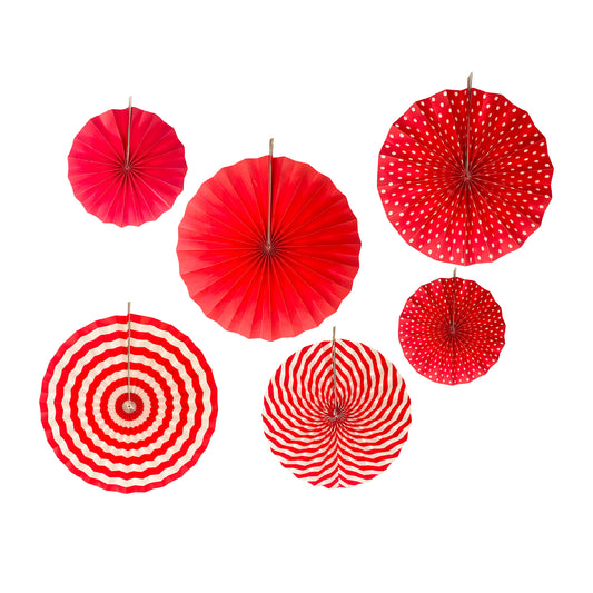 Red W/White Paper Fans Set - 6PC