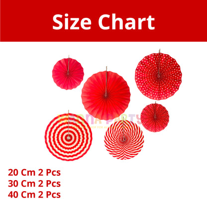 Red W/White Paper Fans Set - 6PC