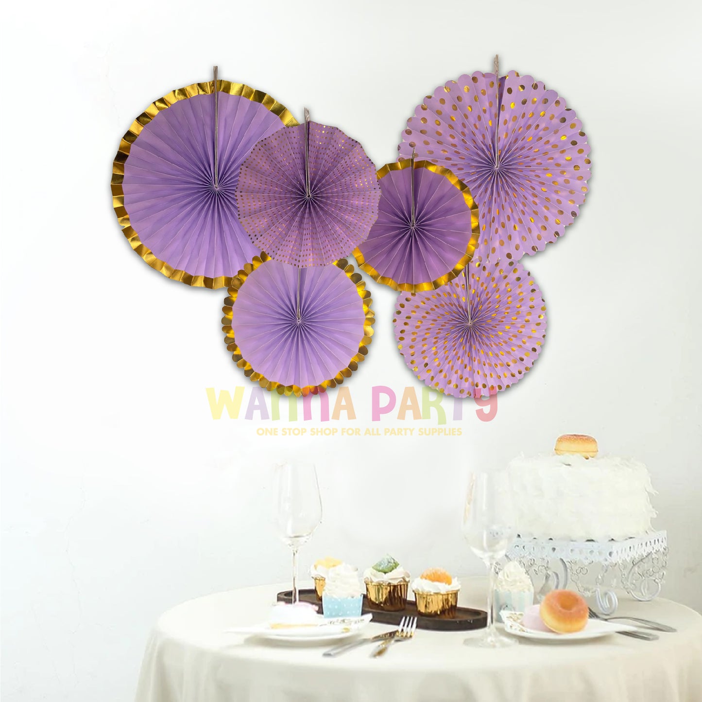 Pastel Purple Paper Fans Set - 6PC