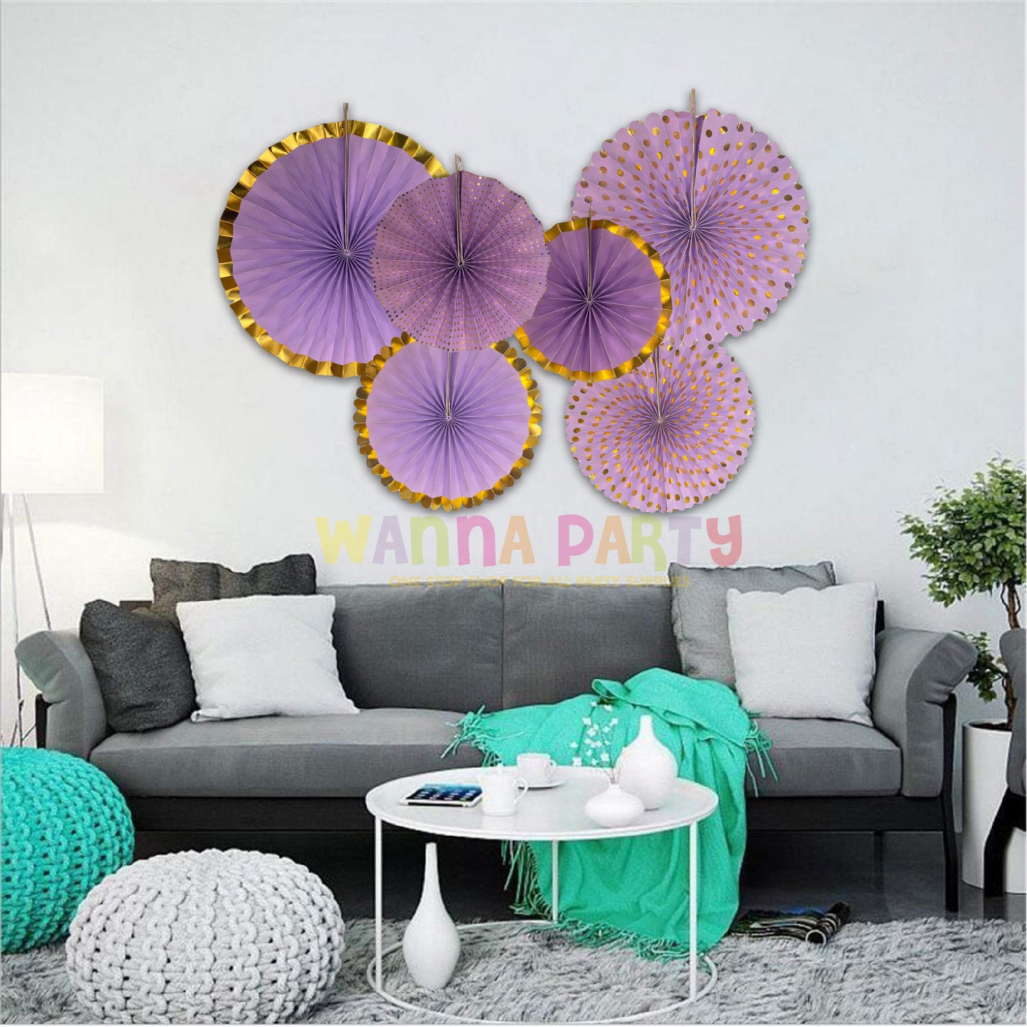 Pastel Purple Paper Fans Set - 6PC