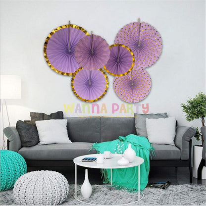 Pastel Purple Paper Fans Set - 6PC