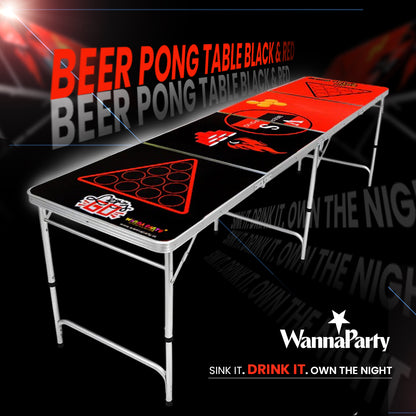 Beer Pong Table Black & Red - 8FT X 2.5FT - 1PC