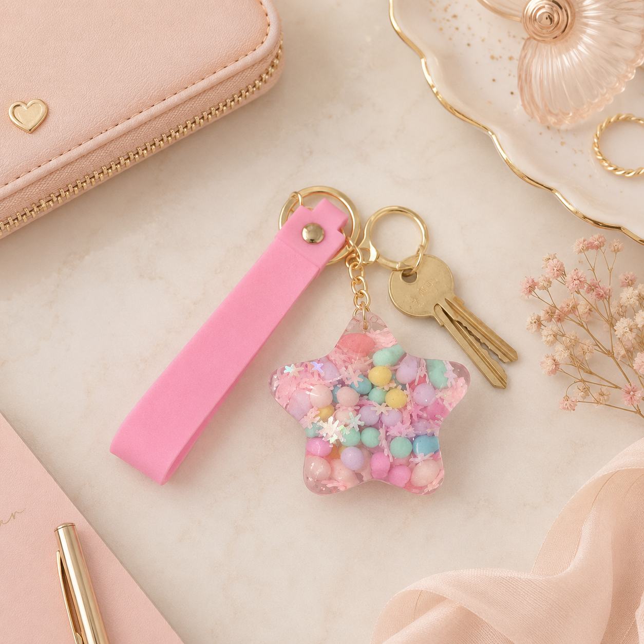 Star Beads Keychain Pink Strap - Cute Bag Charm for Girls | Wanna Party - Image 8