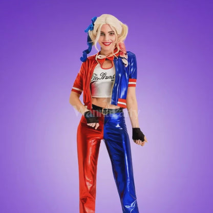 Harley Quinn Red & Blue Adult Costume with Jacket, Pants and Sleevless Tees - Size XL