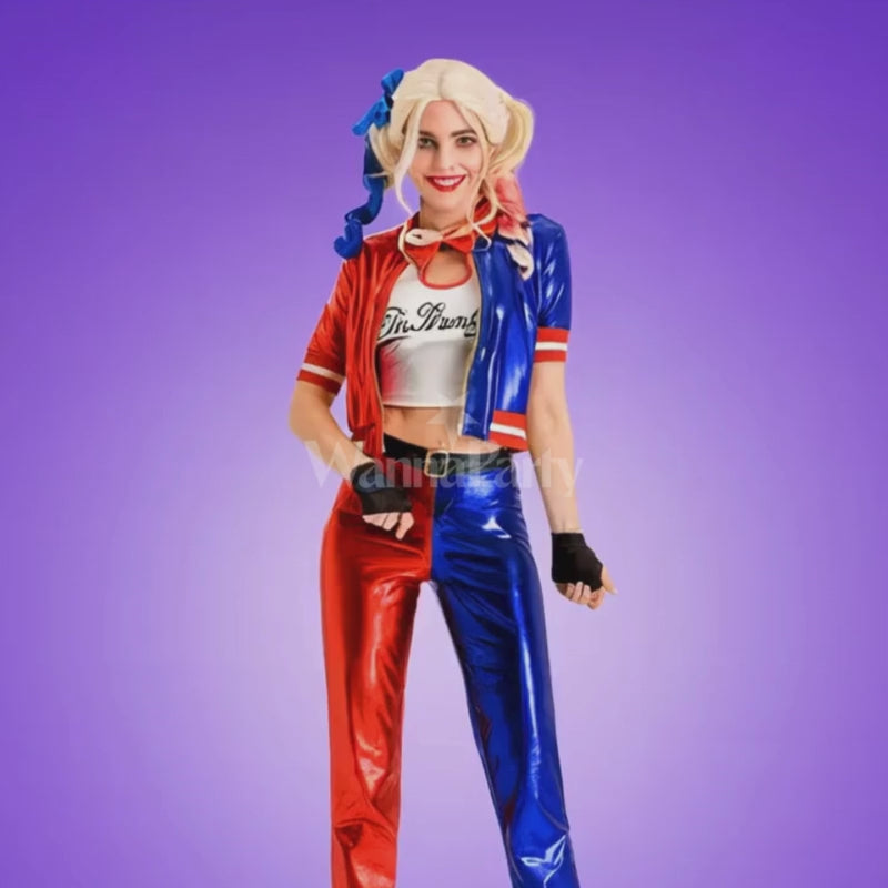 Harley Quinn Red & Blue Adult Costume with Jacket, Pants and Sleevless Tees - Size XL