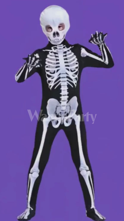 Dual Sided Skeleton Print Jumpsuit Costume with Mask