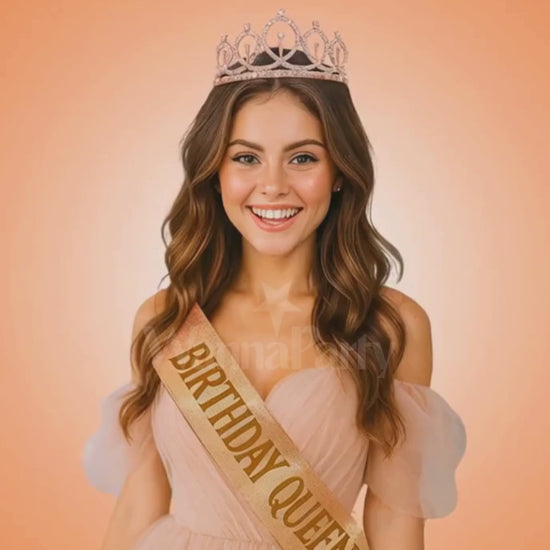 Happy Birthday Girl Tiara and Birthday Queen Sash Combo Set - 2PC