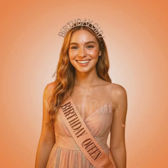 Happy Birthday Tiara Headband with Birthday Queen Sash Combo - 2PC