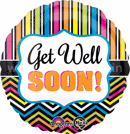 Get Well Soon Stripes &amp; Chevron Balloons 18" S40