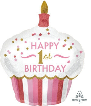 1st Birthday Cupcake Girl Balloons 36" P40