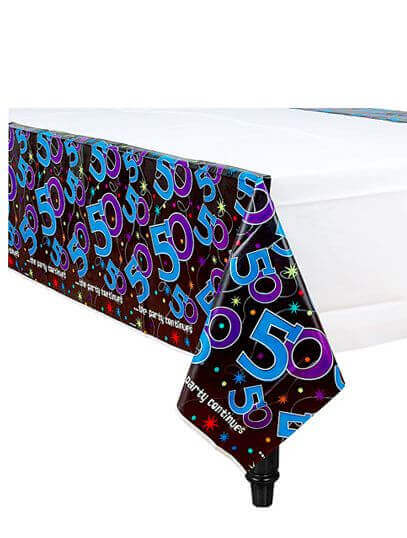 PLASTIC TABLECOVER 50TH BIRTHDAY - 54" X 102"