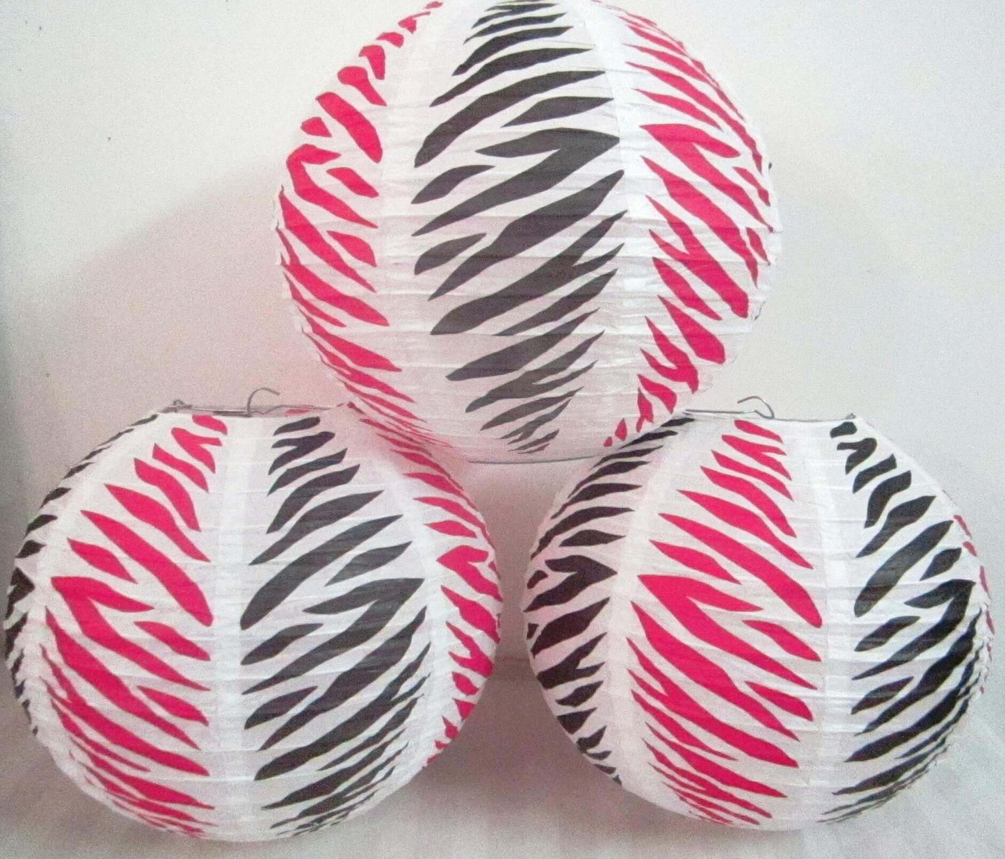 Pink &amp; Black Zebra Print Round Lantern 10" - 3CT