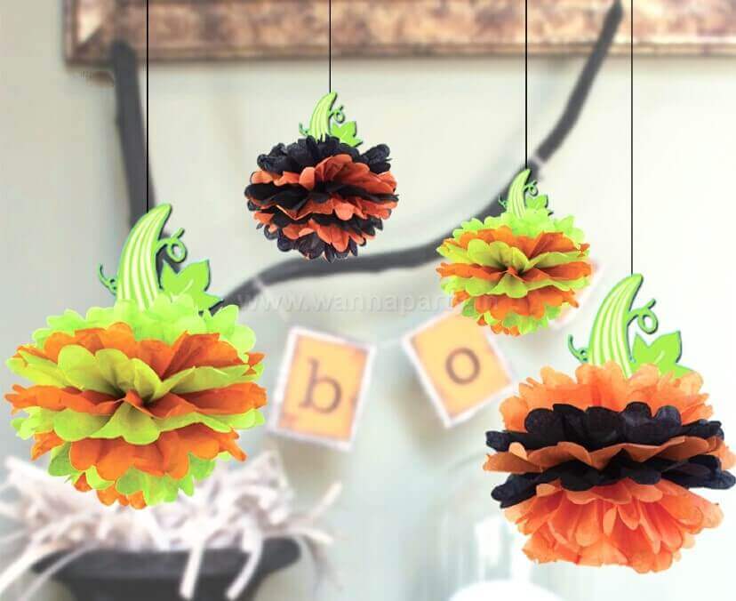 Pumpkin Tissue Paper Pom Pom - 4PC