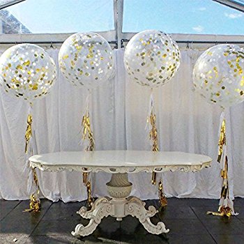 36" Transparent Balloons w/ Golden Star Confetti & Tassle - 1PC