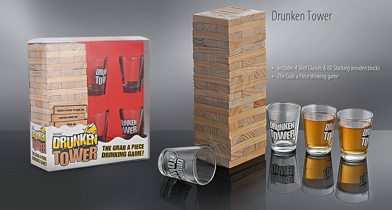 Drunken Jenga Tower Game - Includes Shot Glasses